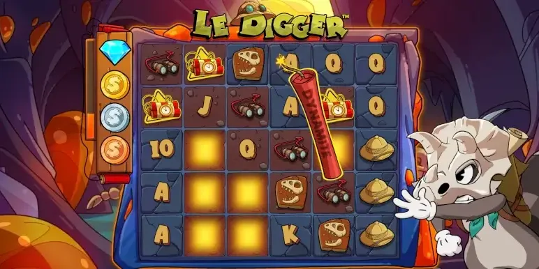 Séquence de jeu du bonus Dig It avec valeurs de pièces et barre de progression