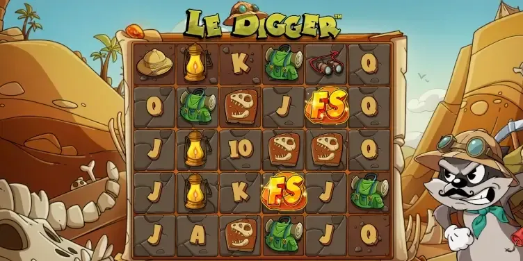 Illustration des couches du plateau et des symboles Free Spins dans Le Digger