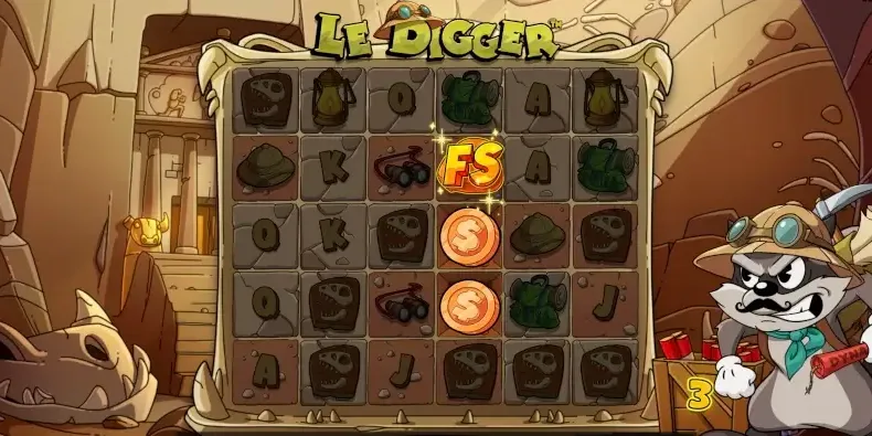 Séquence de jeu du bonus Tomb Service avec collecteur de dynamite